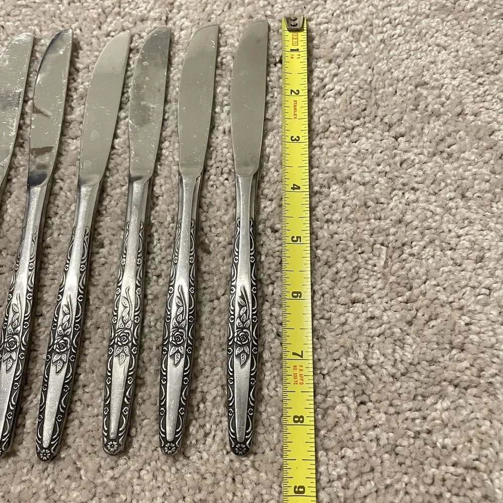 Interpur Rose Scroll Dinner Knives Set of 7 Stainless Steel Flatware 8.5” Japan